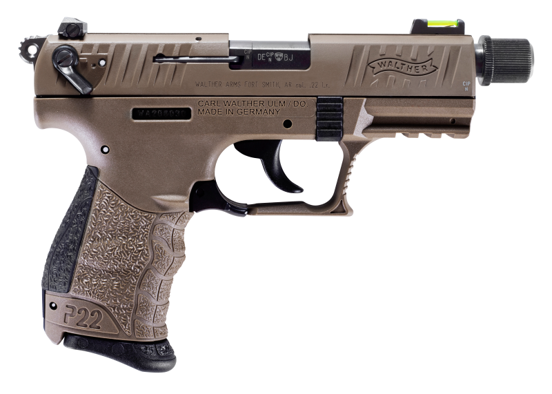 WALTHER P22 Q FLAT DARK EARTH .22 LR 3.42" BARREL 10-ROUNDS FIBER OPTIC FRONT SIGHT
