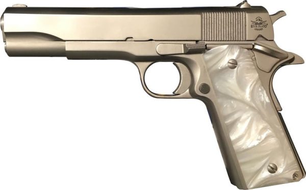 ROCK ISLAND ARMORY M1911-A1 GI NICKEL .45 ACP 5" BARREL 8-ROUNDS MOTHER OF PEARL GRIPS - Image 2