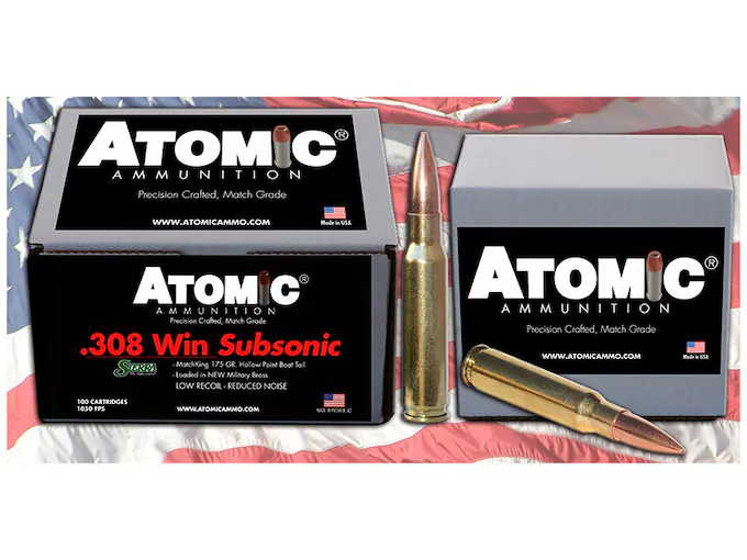 Glock Switch Atomic Ammunition Match Subsonic 308 Winchester Ammo 175 Grain Sierra MatchKing JHP Box of 100 Rounds