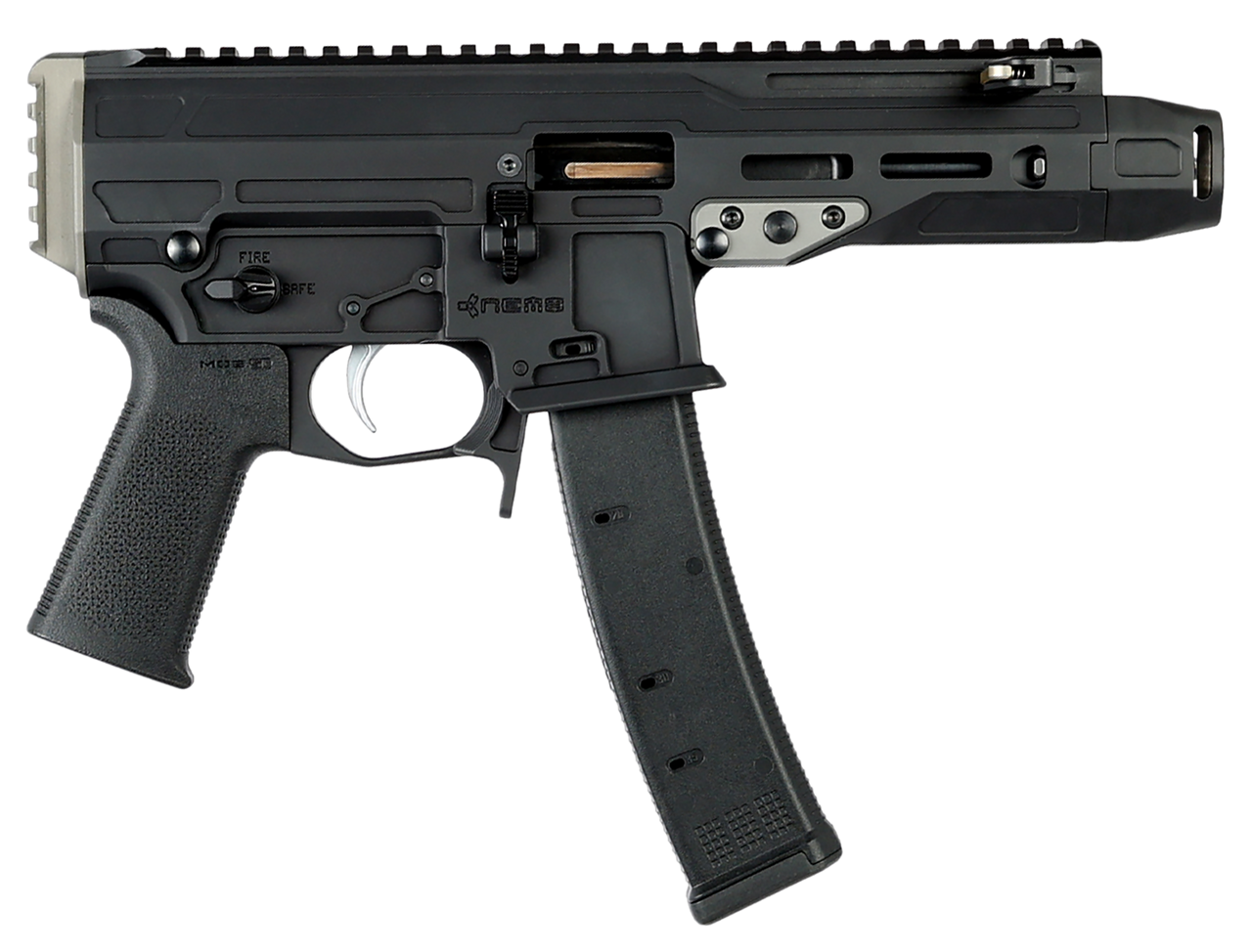 F1 Firearms 9mm Pistol with 5.8-Inch Barrel, Black Finish, Cap Compensator, Picatinny Rail, and 35-Round Magazine